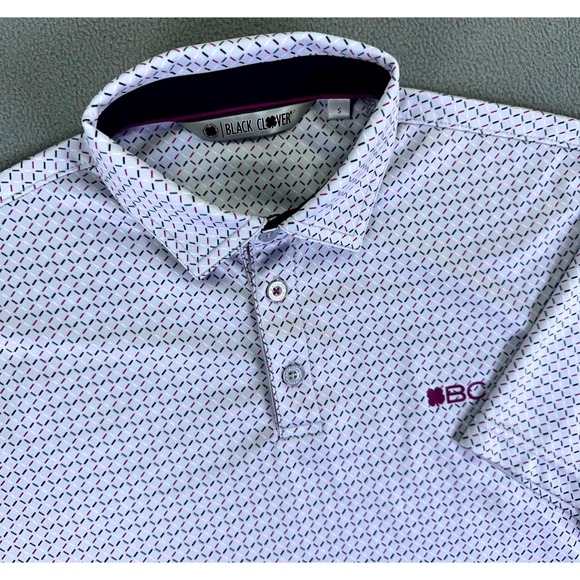 Black Clover Other - Black Clover Polo Shirt Mens Small Grey Geometric Live Lucky Performance Golf